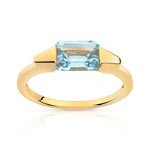 Bague or 750 jaune topaze bleue trait&eacute;e