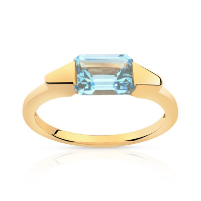 Bague or 750 jaune topaze bleue traitée