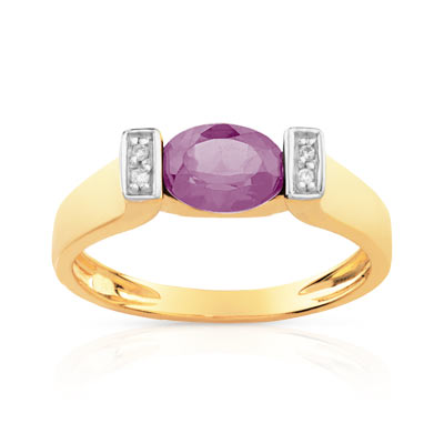 Bague or 750 2 tons améthyste diamant