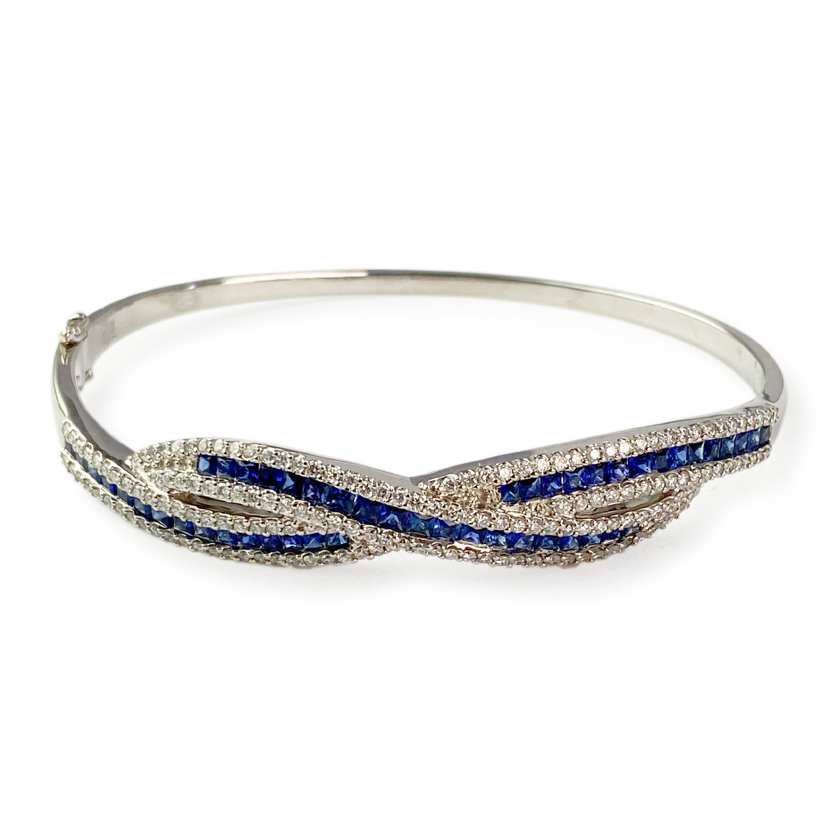 Bracelet rigide or blanc saphir diamant - vue 2