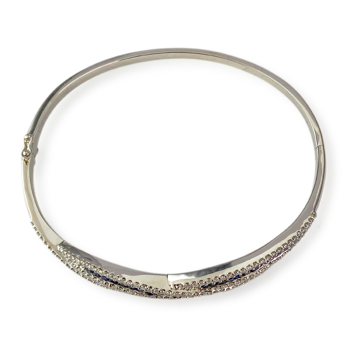 Bracelet rigide or blanc saphir diamant - vue 3