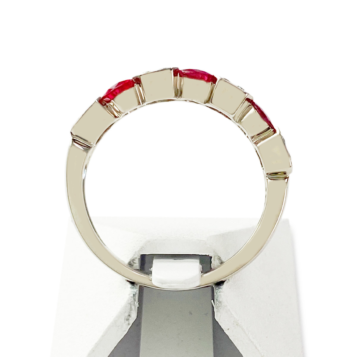 Bague or 750 blanc rubis diamant - vue 3