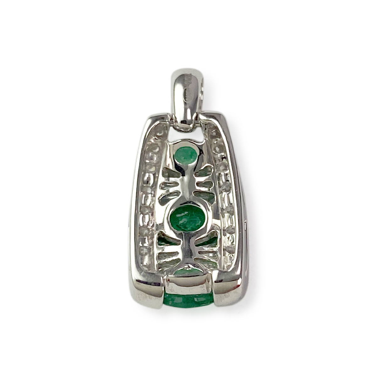 Pendentif or 750 blanc emeraude diamant - vue 2
