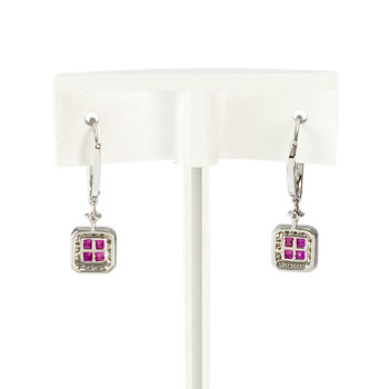 Boucles d'oreilles or 750 blanc rubis diamant