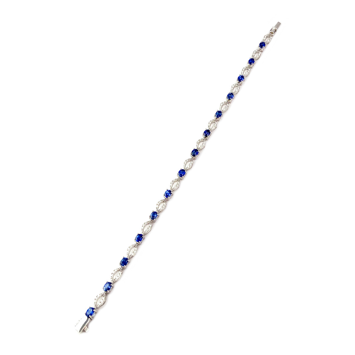 Bracelet or 750 blanc saphir diamant - vue 3