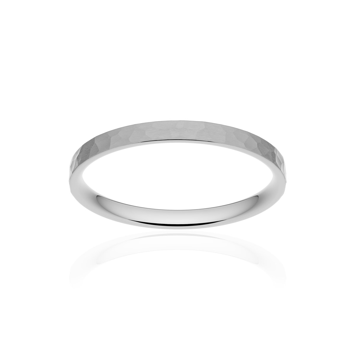 Alliance classique ruban plat confort or 750 blanc martelé 2 mm