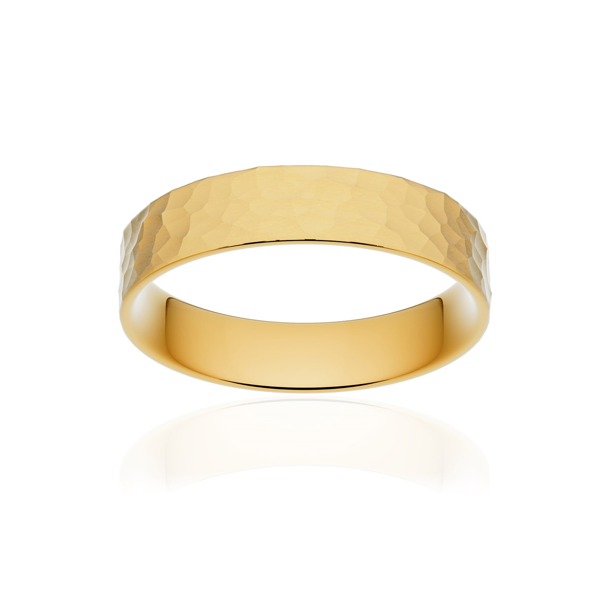 Alliance classique ruban plat confort or 750 jaune martelé 4,5 mm