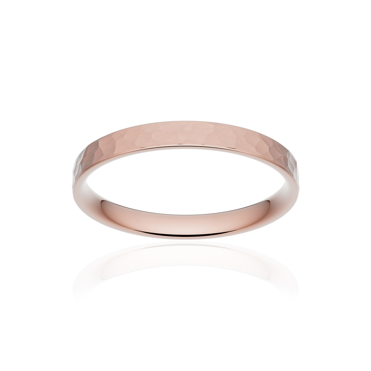 Alliance classique ruban plat confort or 750 rose martelé 2,5 mm