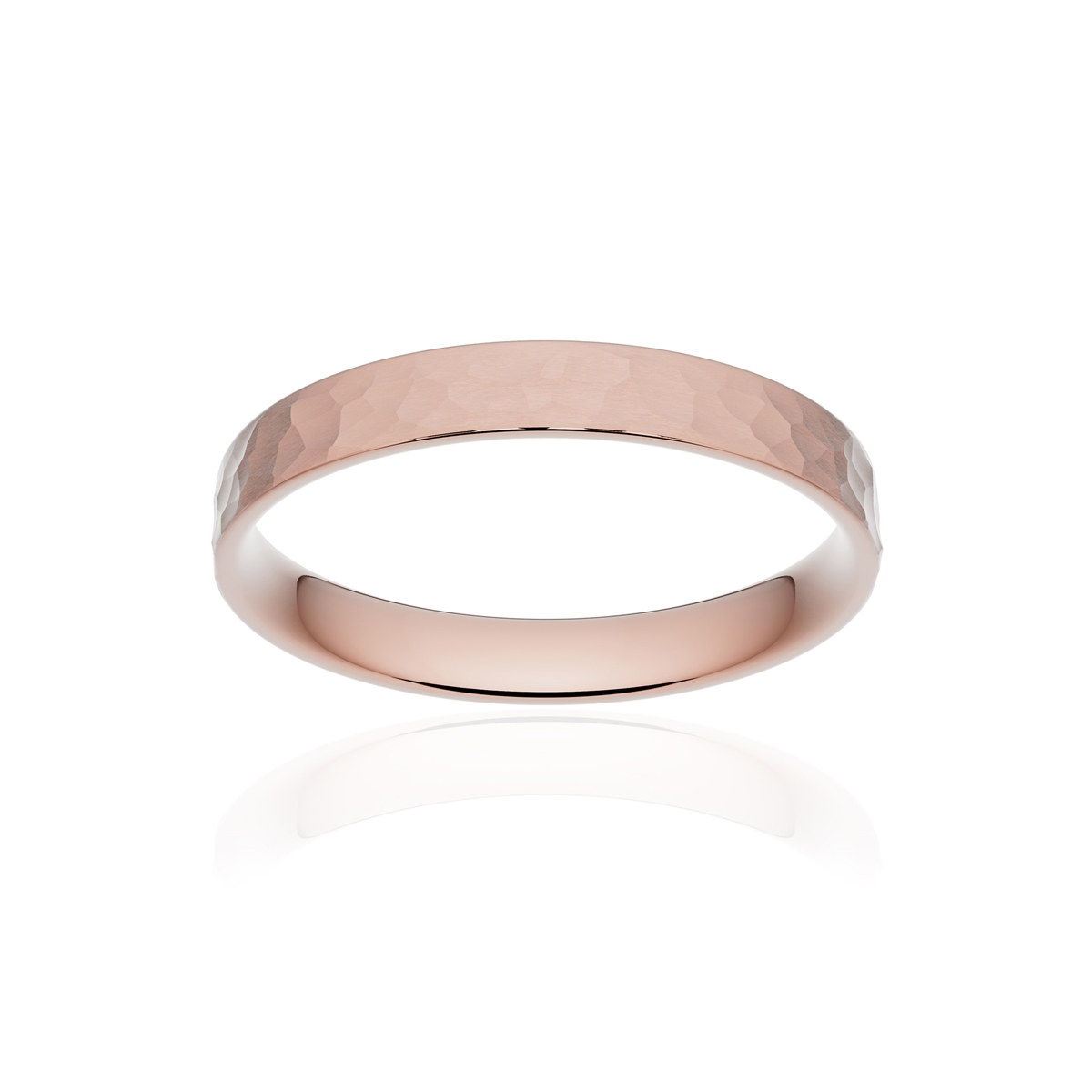 Alliance classique ruban plat confort or 750 rose martelé 3 mm