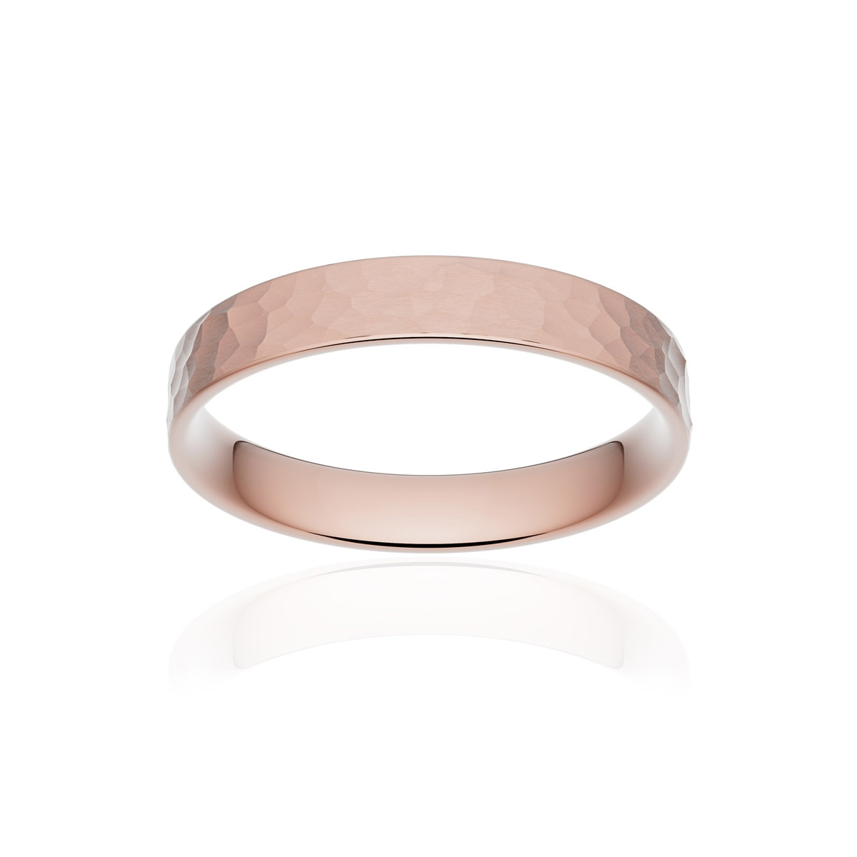 Alliance classique ruban plat confort or 750 rose martelé 3,5 mm