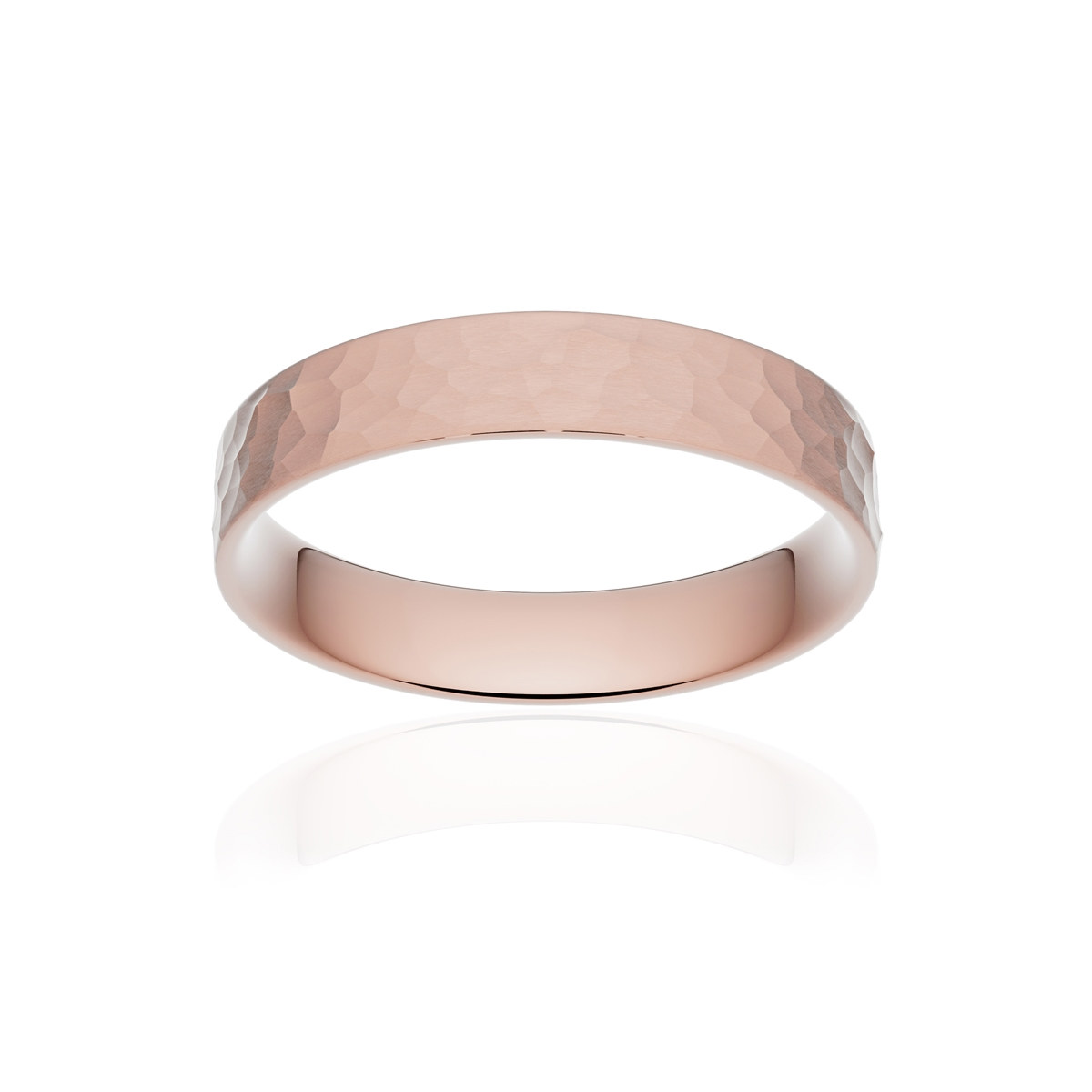 Alliance classique ruban plat confort or 750 rose martelé 4 mm