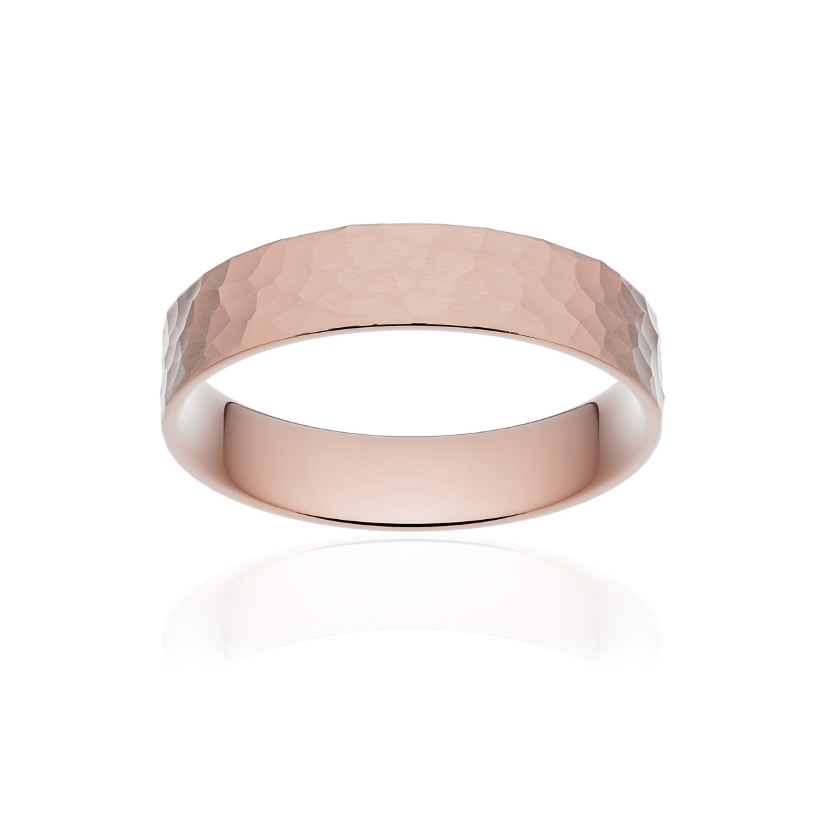 Alliance classique ruban plat confort or 750 rose martelé 4,5 mm