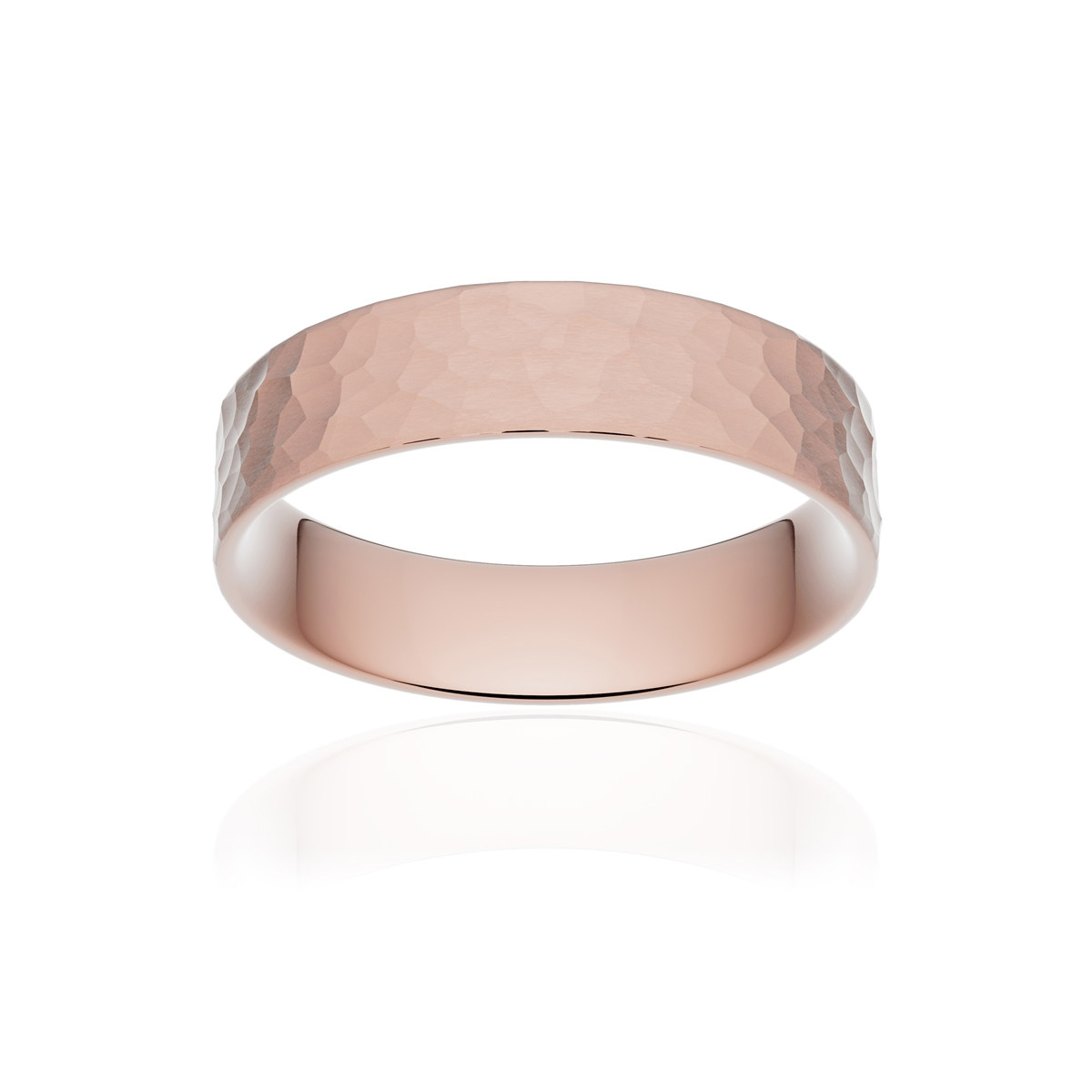 Alliance classique ruban plat confort or 750 rose martelé 5 mm