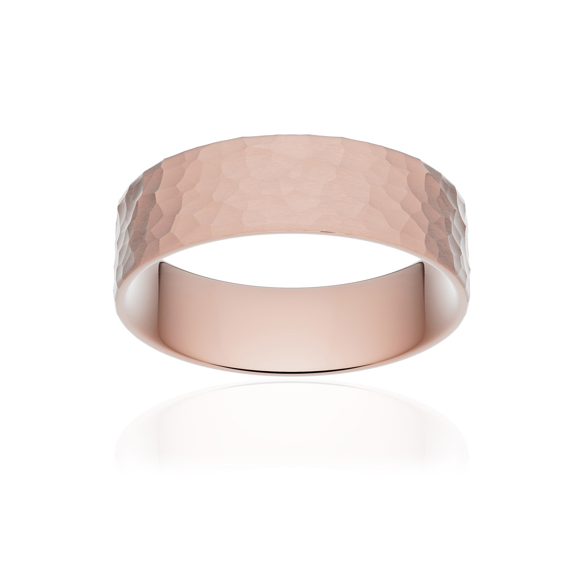 Alliance classique ruban plat confort or 750 rose martelé 6 mm