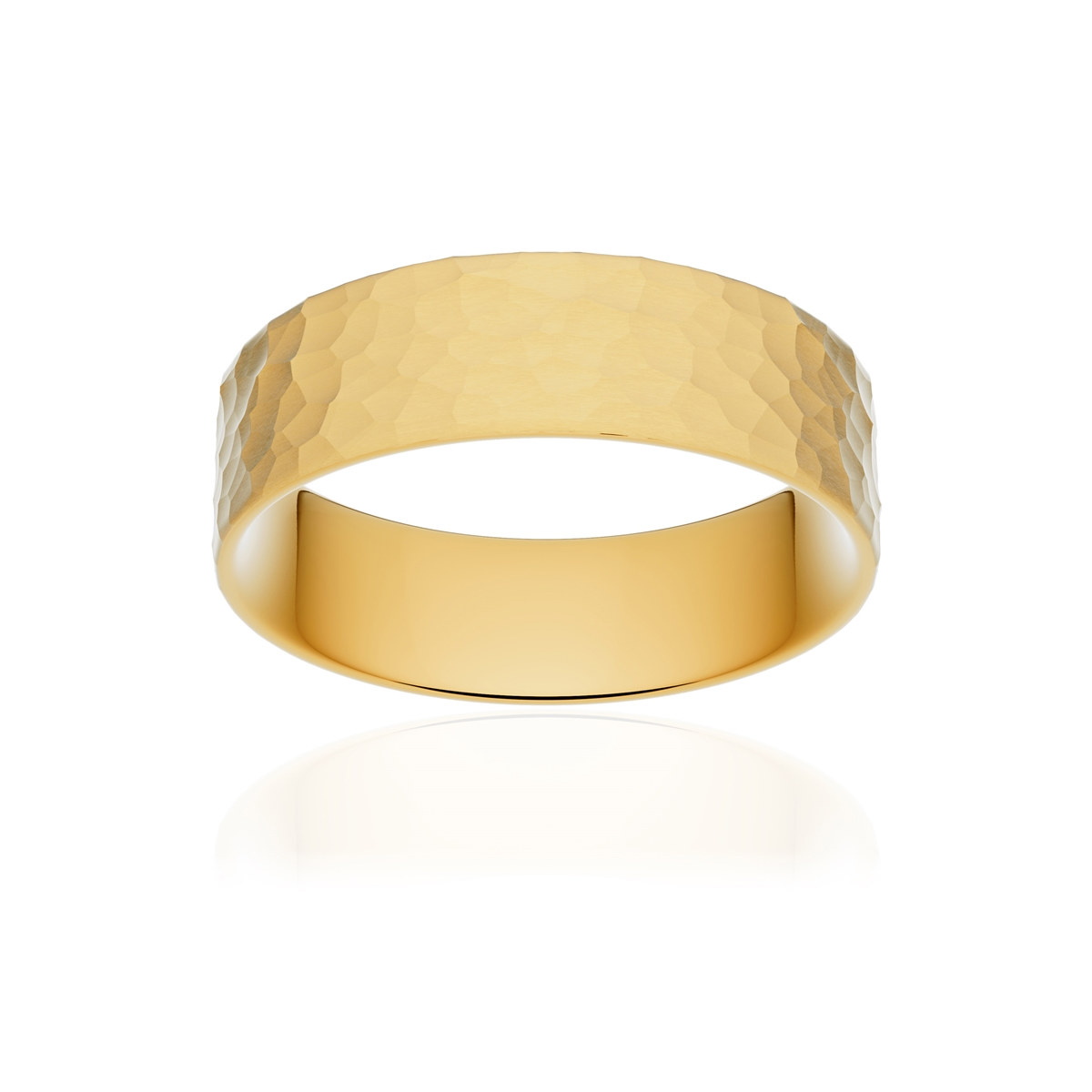Alliance classique ruban plat confort or 375 jaune martelé 6 mm