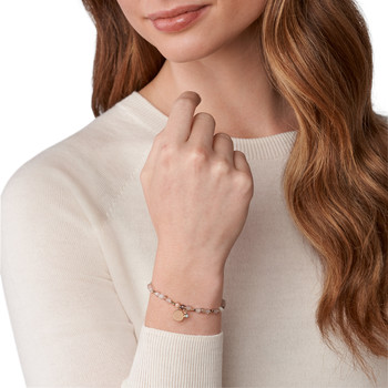 Bracelet FOSSIL doré rose pierres de lune et pampille