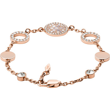 Bracelet FOSSIL acier inoxydable doré rose nacres et cristaux 20 cm