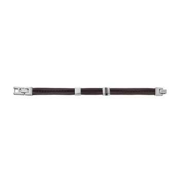 Bracelet FOSSIL acier cuir marron 19,5 cm