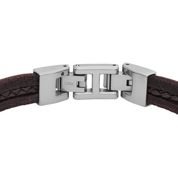 Bracelet FOSSIL acier cuir marron 19,5 cm