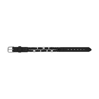 Bracelet  FOSSIL acier inoxydable et cuir noir.