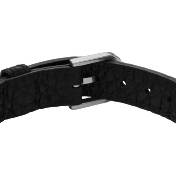 Bracelet  FOSSIL acier inoxydable et cuir noir.