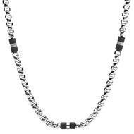 Collier FOSSIL acier inoxydable perles en marbre noir 50 cm