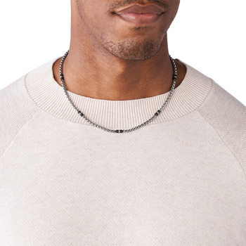 Collier FOSSIL acier inoxydable perles en marbre noir 50 cm