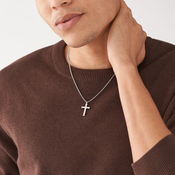 Collier FOSSIL acier inoxydable croix 55 cm