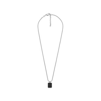 Collier FOSSIL acier inoxydable plaque agate noire 55 cm
