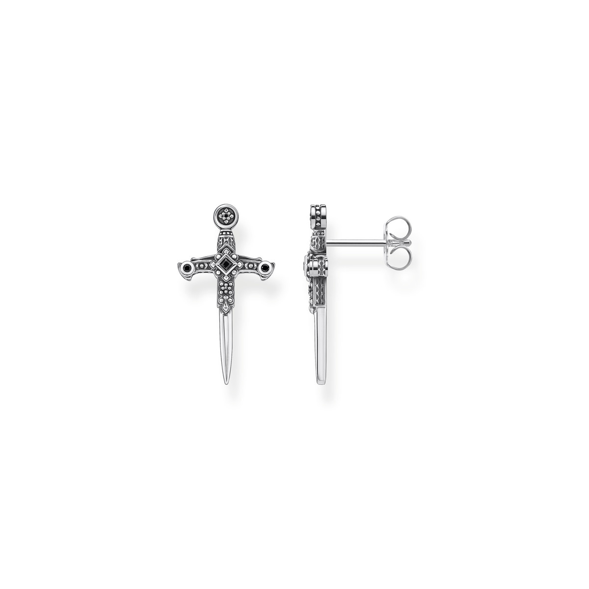 Boucles d'oreille THOMAS SABO REBEL KINGDOM épée argent 925 zirconia noir