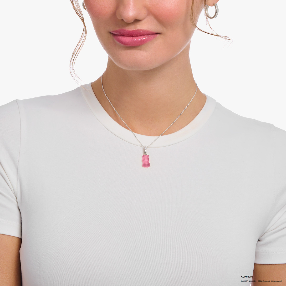 Collier THOMAS SABO Haribo rose argent et zirconium longueur 45 cm - vue porté 1