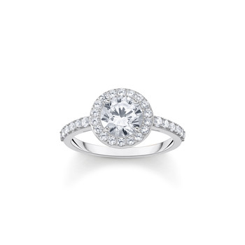 Bague HALO argent avec zircon blanc
