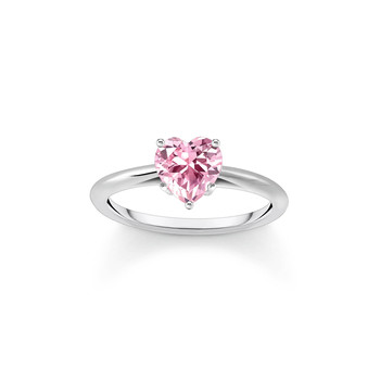 Bague argent avec zircon rose en forme de coeur