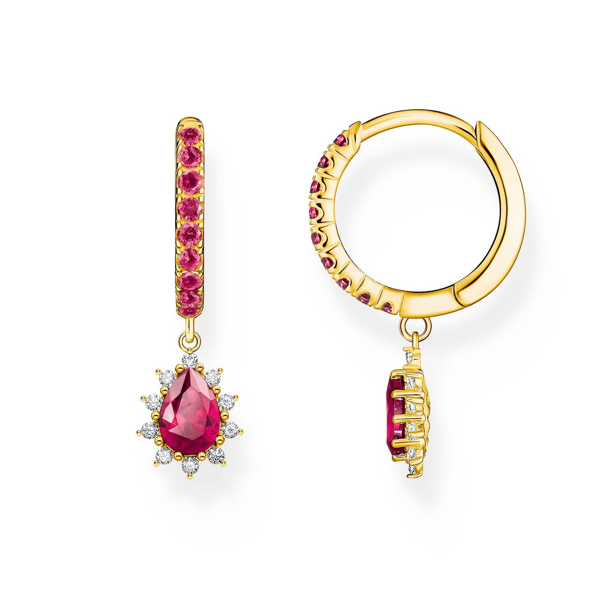 Boucles d'oreilles THOMAS SABO Vintage Romance plaqué or pierres rouges