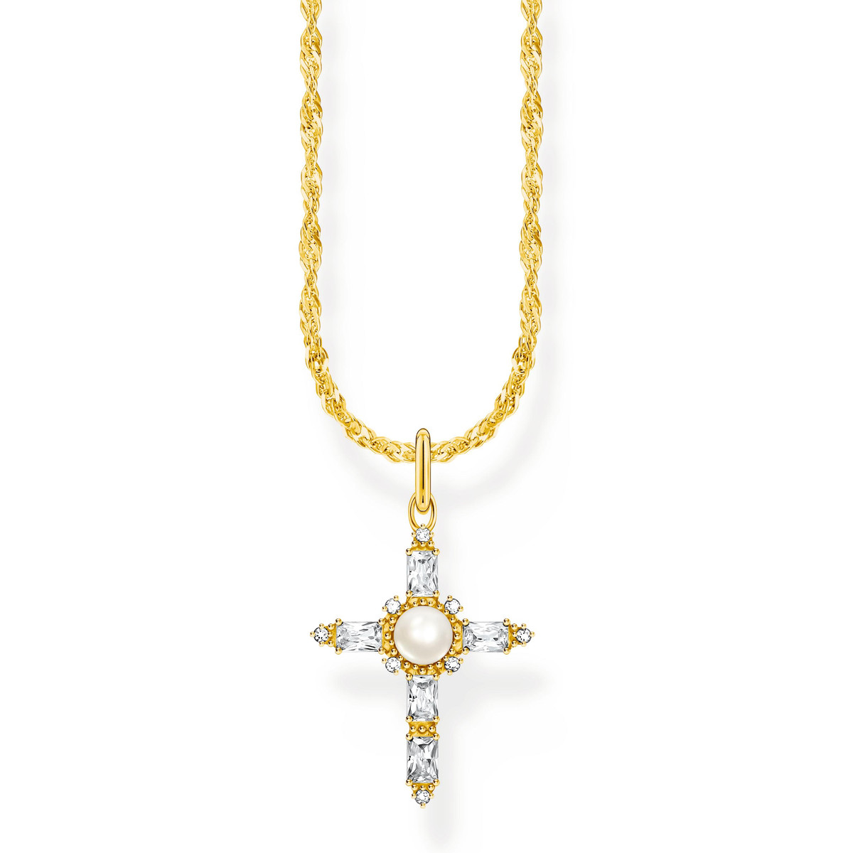 Collier THOMAS SABO argent plaqué or avec pendentif croix blanche Cross Romance
