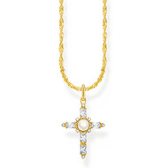Collier THOMAS SABO argent plaqué or avec pendentif croix blanche Cross Romance