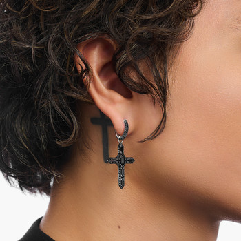 BOUCLE D'OREILLE THOMAS SABO argent croix zirconium noir, vendue à l'unité