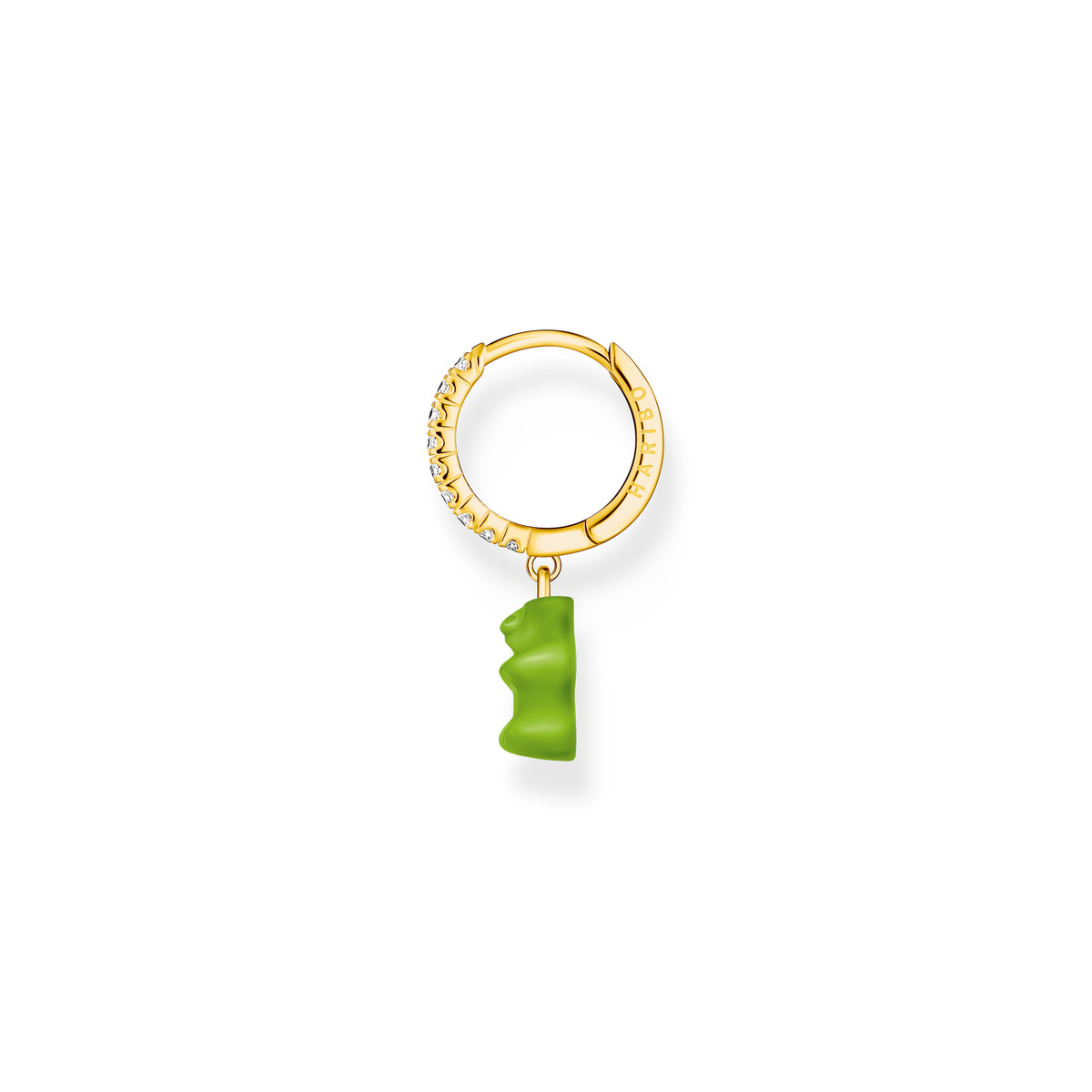 Créole individuelle argent doré jaune avec Ours HARIBO vert et pierres