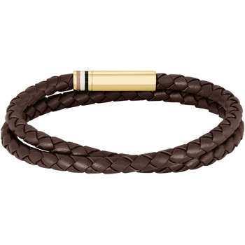 Bracelet BOSS Arès acier doré cuir marron longueur 19 cm
