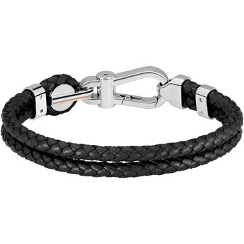 Bracelet BOSS Arès acier cuir noir longueur 19 cm