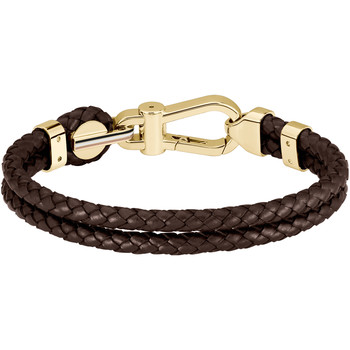 Bracelet BOSS Arès acier doré cuir marron longueur 19 cm