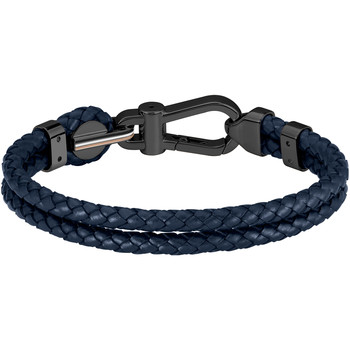 Bracelet BOSS Arès acier noir cuir bleu longueur 19 cm