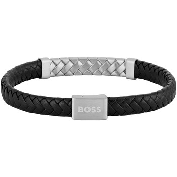 Bracelet BOSS Tailored acier cuir noir longueur 19 cm