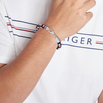 Bracelet TOMMY HILFIGER Tyson acier cuir bleu rouge blanc longueur 19 cm
