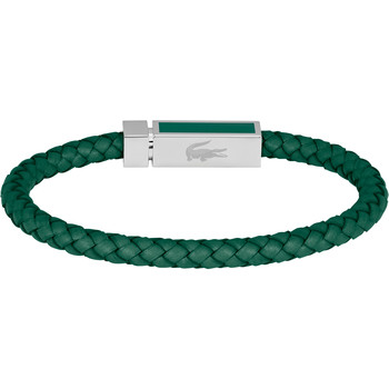 Bracelet LACOSTE Rokel acier cuir vert longueur 19 cm