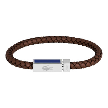Bracelet LACOSTE Rokel acier cuir marron longueur 19 cm