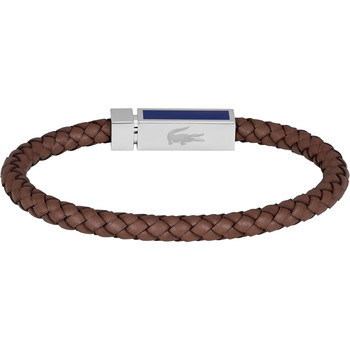 Bracelet LACOSTE Rokel acier cuir marron longueur 19 cm