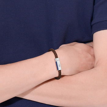 Bracelet LACOSTE Rokel acier cuir marron longueur 19 cm