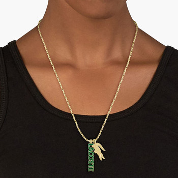 Collier LACOSTE umpire acier doré vert longueur 60 cm