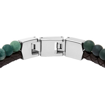 Bracelet FOSSIL acier inoxydable vert cuir marron